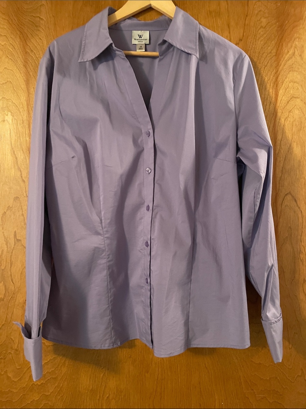 Worthington Woman’s Purple Button-Up Long Sleeve Blouse, Size 18
